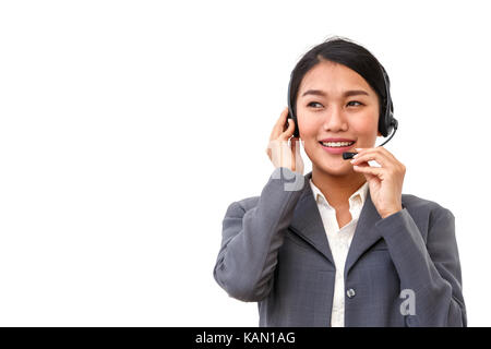 Porträt der schöne junge asiatische Frau Kundendienstmitarbeiter im Headset Stockfoto