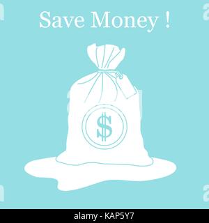 Stilisierte Symbol einer verknoteten Tasche mit Geld. Design für Banner, Poster oder Druck. Stock Vektor