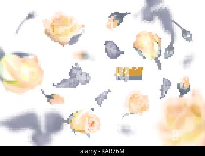 Die Knospen der sanft Peach roses Fliegen in einem Wirbelwind. Qualität realistisch Vector, 3D Stock Vektor