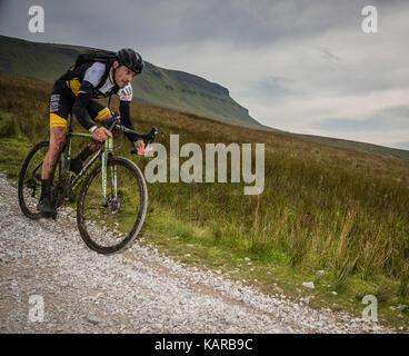 Mitfahrer in der 3 Gipfel cyclocross, Yorkshire, Großbritannien. Stockfoto