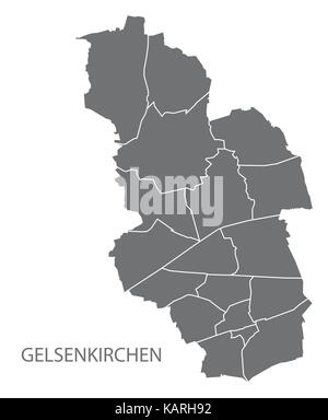 Gelsenkirchen Stadtplan mit Bezirken Grau Abbildung silhouette Form Stock Vektor