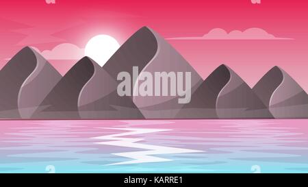 Berge, Meer - cartoon Landschaft. Stock Vektor