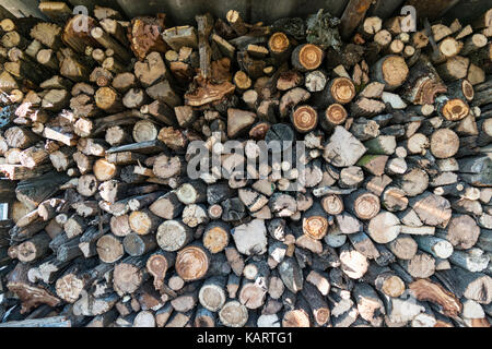 Cut Rundholz Brennholz stack Hintergrund Muster Stockfoto