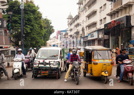 Hyderabad, Indien - 25. September 2017. Ein Verkehr Anschlag auf pathargatti in Hyderabad, Indien. Stockfoto