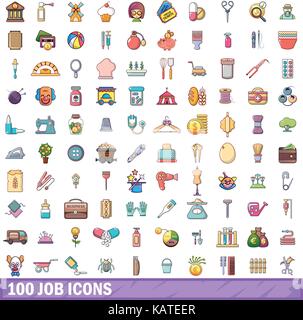 100 Job Icons set, cartoon-Stil Stock Vektor