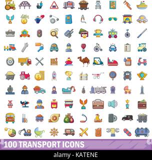 100 Transport Icons set, cartoon-Stil Stock Vektor