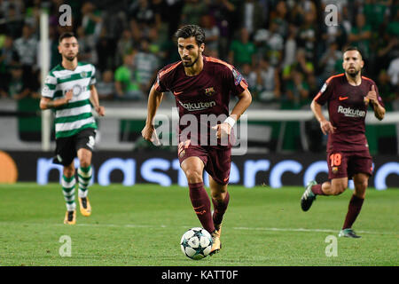 Lissabon, Portugal. 27 Sep, 2017. Andre Gomes vom FC Barcelona in der UEFA CHAMPIONS LEAGUE Fußball-Spiel aus der Gruppe D zwischen Sporting CP und FC Barcelona in Alvalade Stadion am 27. September 2017 in Lissabon, Portugal. Credit: Bruno de Carvalho/Alamy leben Nachrichten Stockfoto