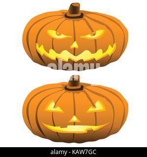 Happy Halloween Kürbis Köpfe, zwei pumkin Köpfe auf weißem Hintergrund - Vector Illustration Stock Vektor