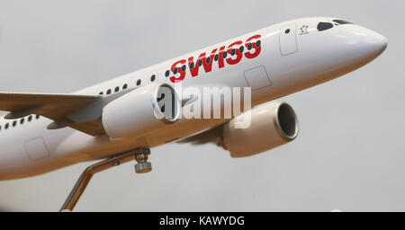 Ein Modell der Bombardier C-Serie Jet im Werk des Unternehmens in Belfast. Stockfoto