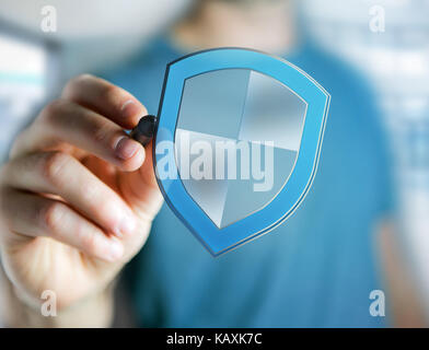 Blick auf ein Schild Symbol dargestellt auf eine futuristische Interface - Sicherheit und Internet Konzept Stockfoto