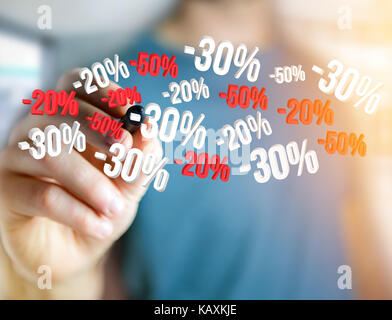 Ansicht einer Sales Promotion 20% 30% Und 50% Fliegen über eine Schnittstelle-Shopping Konzept Stockfoto