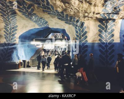 T-Centralen tunnelbanestation U-Bahn. Blue Line, Central Station der U-Bahn von Stockholm, Schweden Stockfoto