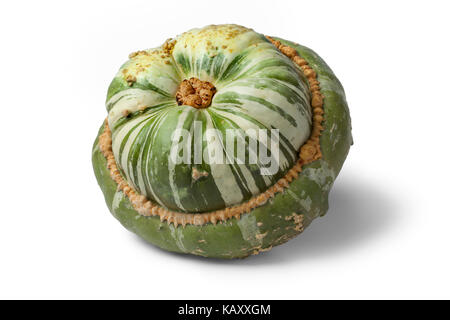 Frische Erbstück grünen Turban Squash auf weißem Hintergrund Stockfoto