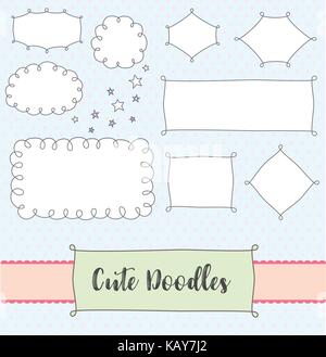 Eingestellt von Doodle frame Cloud und Bubble Tags mit Hand gezeichnet Formen. Stock Vektor