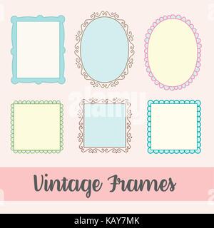Satz von sechs cute Retro Vintage frames. Stock Vektor