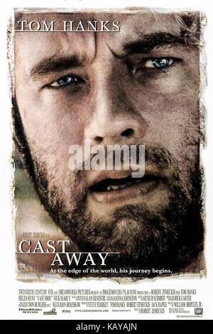 "Cast Away" (2000) mit Tom Hanks als moderne Tag Crusoe, muss auf eine einsame Insel bleibende körperliche und geistige Herausforderungen überleben. Foto von uns Poster. Quelle: John Astor/Twentieth Century Fox Stockfoto