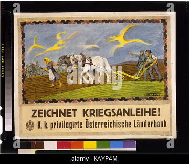 Propagandaplakat des Ersten Weltkriegs, das die Bürger ermutigt, Kriegsanleihen zur Unterstützung der nationalen Kriegsanstrengungen zu unterzeichnen. Stockfoto