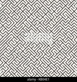 Unregelmäßige Labyrinth Linie. Abstrakten geometrischen Hintergrund-Design. Vektormuster nahtlos schwarz und weiß. Stock Vektor