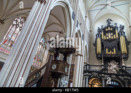 Innenraum von St. Salvator Kathedrale in der historischen Stadt Brügge in Belgien. Die Orgel der Kathedrale wurde ursprünglich von Jacobus Van Eynde (1 gebaut Stockfoto