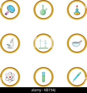 Wissenschaft Symbole Chemiebaukasten, Cartoon-Stil Stock Vektor