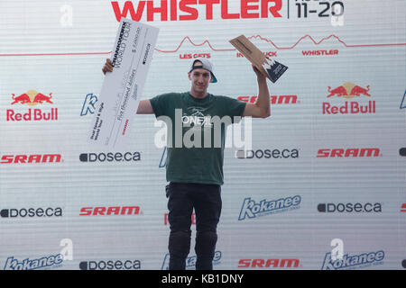 Whistler crankworx 2017 Dual Speed und Stil gesamte Reihe mens Sieger Jakob vencl der Tschechischen Republik. Whistler, British Columbia, 12. August 2017 Stockfoto