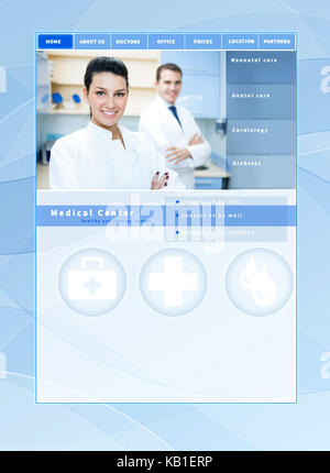 Website Vorlage Medizin, Gesundheitswesen theme - blue Design und Layout für einen Arzt, Klinik, Krankenhaus, Gesundheitswesen oder Apotheke Firma Stockfoto