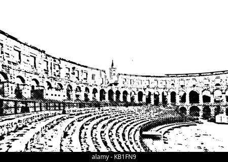 Das römische Amphitheater in Pula, Kroatien, eine Arena, ähnlich wie Kolosseum von Rom Architektur details Stockfoto