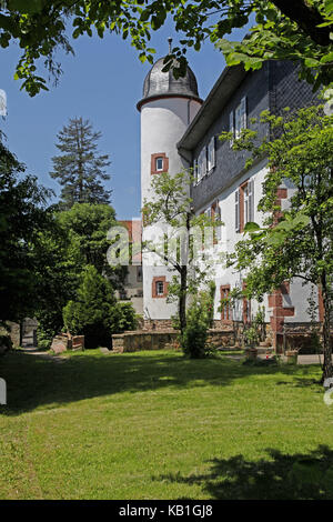 Deutschland, Hessen, Bad Soden-Salmünster, Stadtteil Salmünster, Büro, Huttenschloss Salmünster, errichtet im Jahre 1562 von Ludwig von Hutten, neo-gotischen Stil, Stockfoto