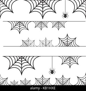 Halloween Set von Grenze Spinnennetz mit Spinne. Sammlung von scary Grenzen. Auf weissem Hintergrund. Vector Illustration. Stock Vektor