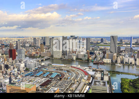 Blick auf den Fischmarkt Tsukiji, Tokio, Stockfoto