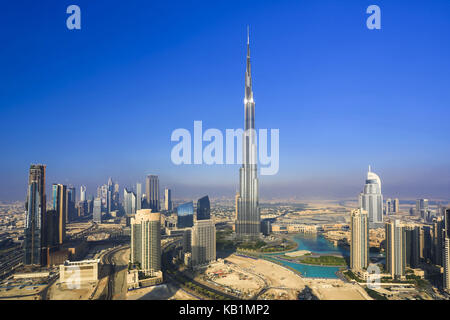 Blick auf das Burj Khalifa Gebäude, Zentrum der Stadt, Dubai, Stockfoto