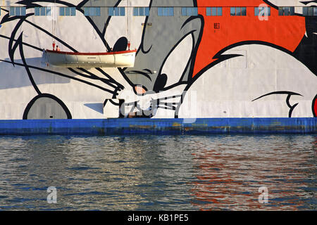 Fähre Moby Lines im Hafen von Livorno, Toskana, Sardinien, Italien, Südeuropa, Stockfoto