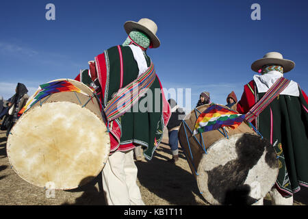 Bolivien, tiahuanaco, andines New Year Festival, Musiker, Trommeln, Stockfoto