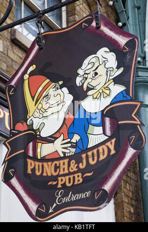 England, London, Covent Garden, Punch und Judy Pub, Zeichen, draußen, Stockfoto