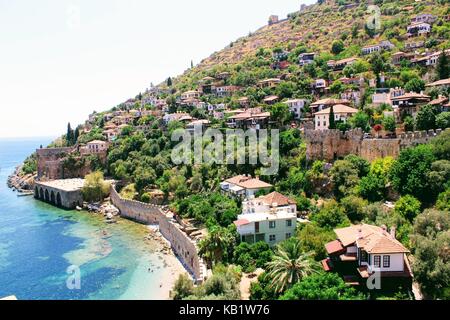 Festung Mauer der Burg von Alanya in der Altstadt (Alanya, Türkei). Stockfoto