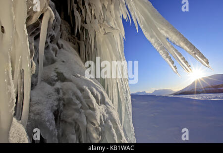 Schweden,Schweden, Lappland, See Torneträsk, Eisformationen, Eiszapfen, Laporten, Lappen Tor, Abisko Nationalpark, Stockfoto