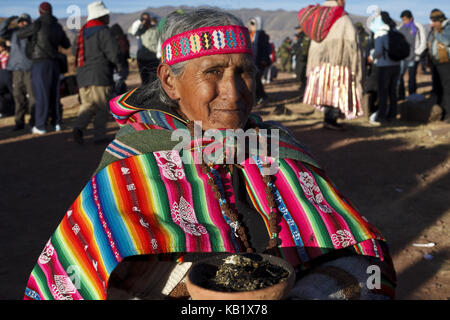 Bolivien, tiahuanaco, andines New Year Festival, Schamane, Stockfoto
