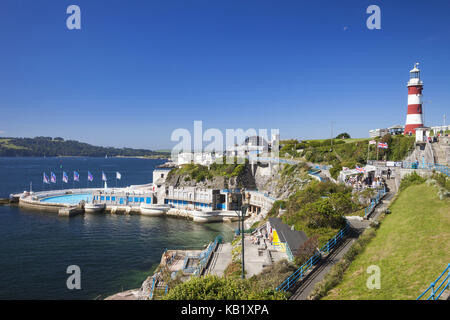 England, Devon, Plymouth, Küste, Plymouth Hoe, Tintine Pool, Leuchtturm, Stockfoto