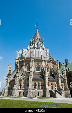 Außerhalb Rückansicht des Parlaments Bibliothek an der Rückseite des mittleren Block der Parliament Hill, Ottawa, Ontario, Kanada. Stockfoto