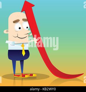 Lächelnd erfolgreiche Business Office worker zunehmende Graphen Pfeil. Vektor Zeichentrickfigur Abbildung. Stock Vektor