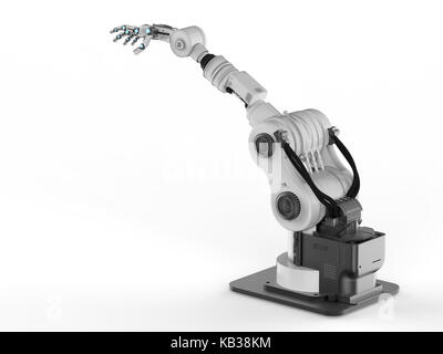 3D-rendering Roboterhand mit Fingern auf weißem Hintergrund Stockfoto