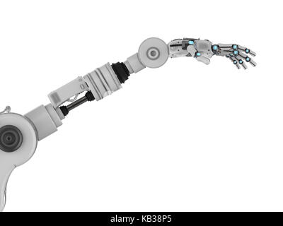 3D-rendering Roboterhand mit Fingern auf weißem Hintergrund Stockfoto