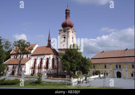 Die gotische St. Jakobuskirche auf dem Pschesanitzer Raum, Stadt Nepomuk, Westböhmisch, Tschechien, Europa, Stockfoto