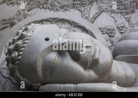 Vietnam, Nha Trang, Long Son Pagode, liegende Buddha-Statue, mittlere Nahaufnahme, Detail, Stockfoto