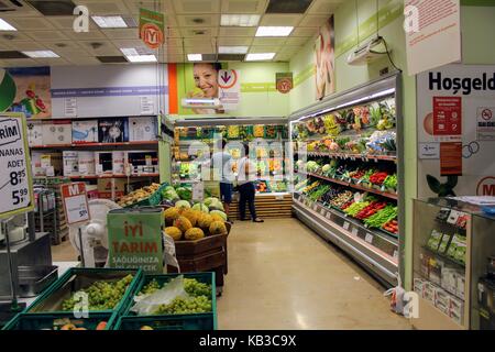 Im Supermarkt "Migros" in der Nähe der Uferstraße (Alanya, Türkei). Stockfoto