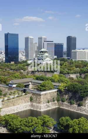 Japan, Honshu, Kansai, Osaka, Schloß, Hochhäuser, Stockfoto