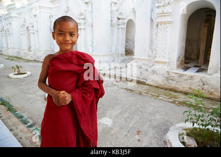 Kind, Mönch, paya sandamuni Tempel, Myanmar, Asien, Stockfoto