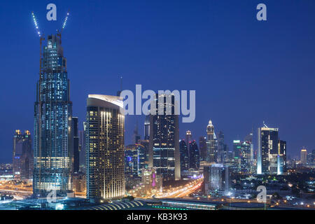 Uae, Dubai, Downtown Dubai, Downtown hi Gebäuden, Erhöhte Ansicht Stockfoto