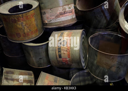Zyklon-B-Kanister in Gas die Auschwitz WWII des nationalsozialistischen Konzentrationslager Kammern, Polen Stockfoto