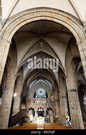 Frankreich, Finistere, Le Folgoet, Basilika Notre-Dame du Folgoet, Jube des 15. Jahrhunderts in Granit gemeißelt Stockfoto